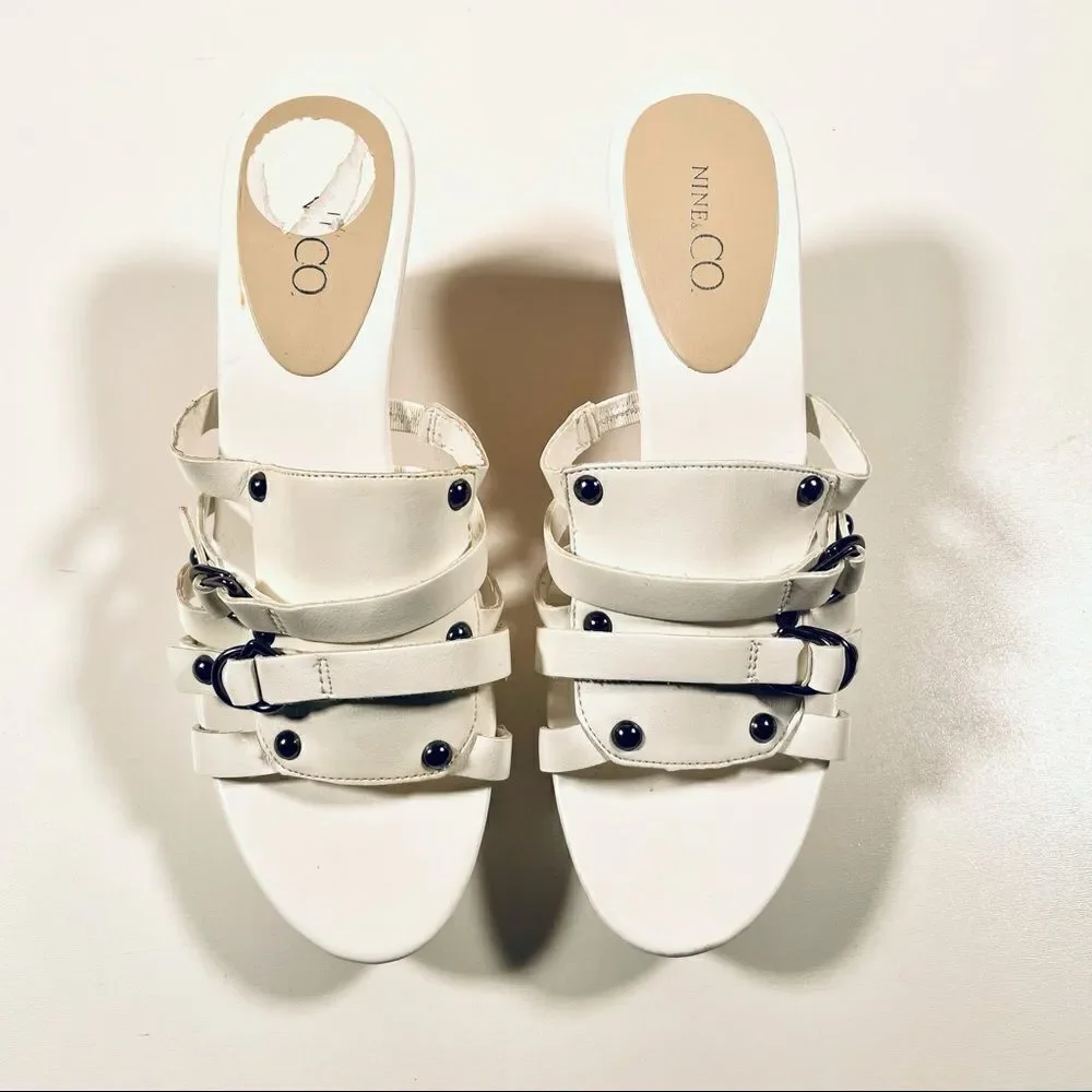 New Nine & co White / Silver Cork Wedge Sandals